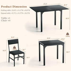 Extendable Dining Table Set for 4 with Upholstered Chairs