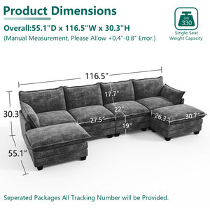 Modular U-Shaped Sectional Sofa with Movable Ottoman