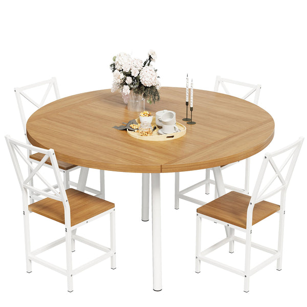 Drop-Leaf Round Dining Table Set for 4 with Chairs