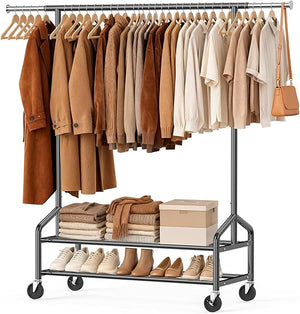 Heavy Duty Rolling Clothes Rack with Shelves