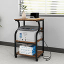 3-Tier Rolling Printer Stand with Adjustable Shelf and Power Outlets