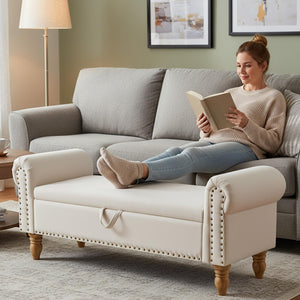 Upholstered Storage Bench with Rolled Arms – 51.5"