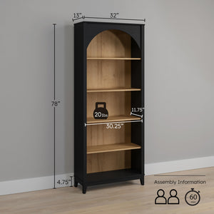 Arched Bookcase 78" Tall with 3 Adjustable Shelves