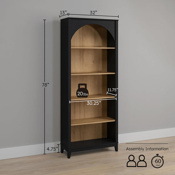 Arched Bookcase 78" Tall with 3 Adjustable Shelves