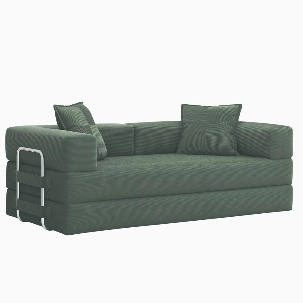 Convertible Sofa Bed with Pull-Out Sleeper | Corduroy Futon Couch | No Assembly