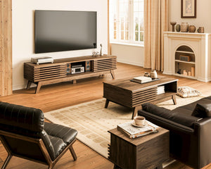 Mid-Century Modern TV Stand with Sliding Doors