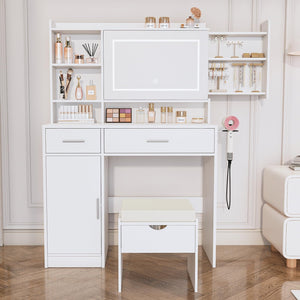 LED Vanity Desk with Mirror, Lights & Storage
