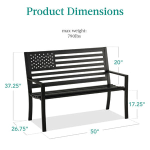 2-Person Steel Outdoor Bench with American Flag Backrest