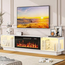 80" Electric Fireplace TV Stand with Glass Cabinets & LED Lighting