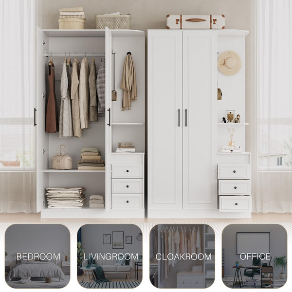 White Armoire Wardrobe Closet with Drawers & Doors