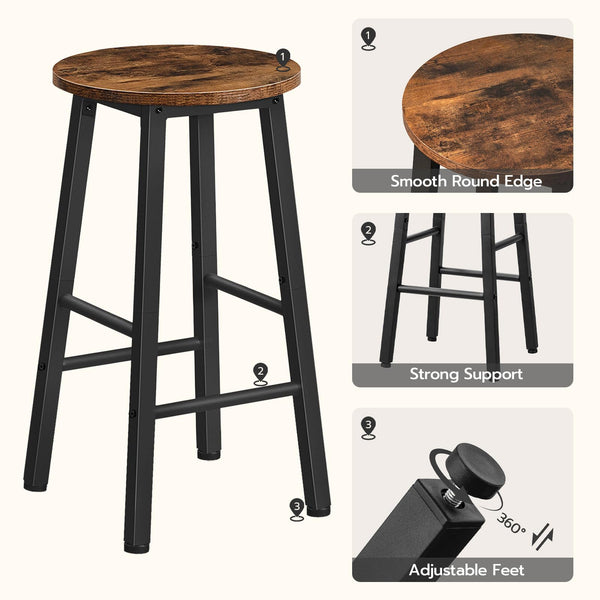 Industrial Bar Stools Set of 2 – Counter Height Kitchen Island Chairs