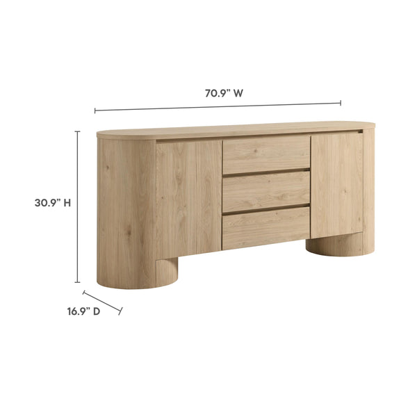 71-Inch Oval Wood Grain Sideboard with Doors and Drawers