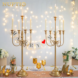 37-Inch Tall 5-Arm Gold Metal Candelabra — Set of 2