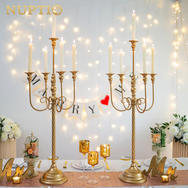 37-Inch Tall 5-Arm Gold Metal Candelabra — Set of 2