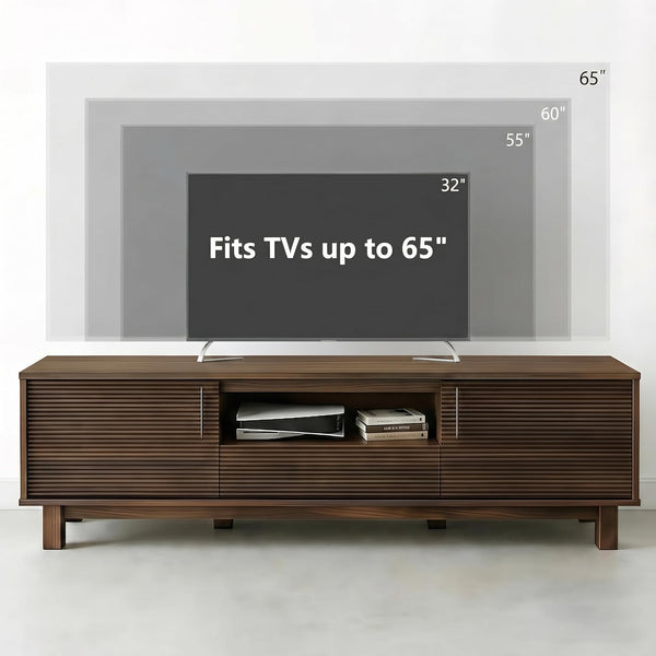 Amada 58" TV Stand for TVs up to 65 Inch, Fluted Entertainment Center with Storage Cabinets and Drawer, Mid Century Modern TV Console Table for Living Room & Bedroom, Walnut
