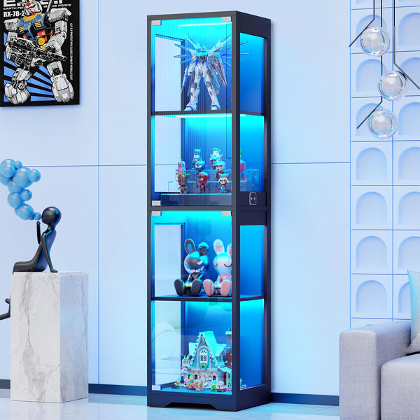 Glass Display Cabinet 4-Tier with LED Lights & Motion Sensor