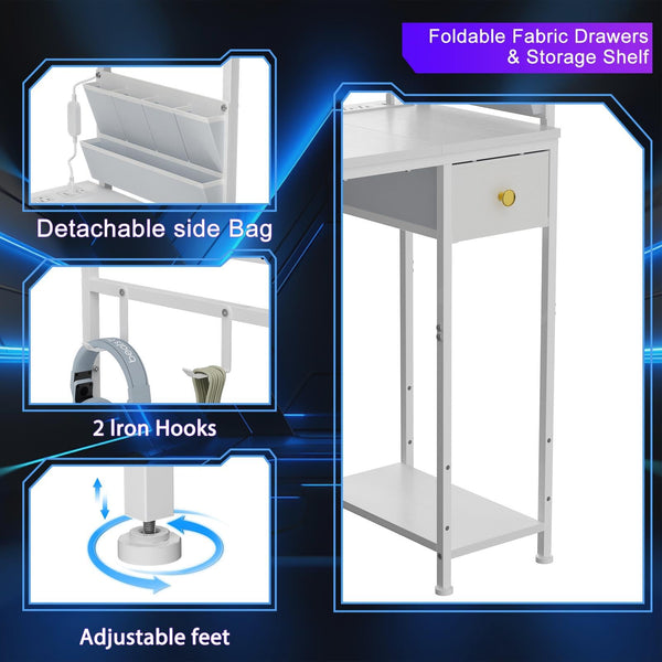 Computer Desk with LED Lights, Power Outlets & Storage – Small Gaming & Home Office Desk