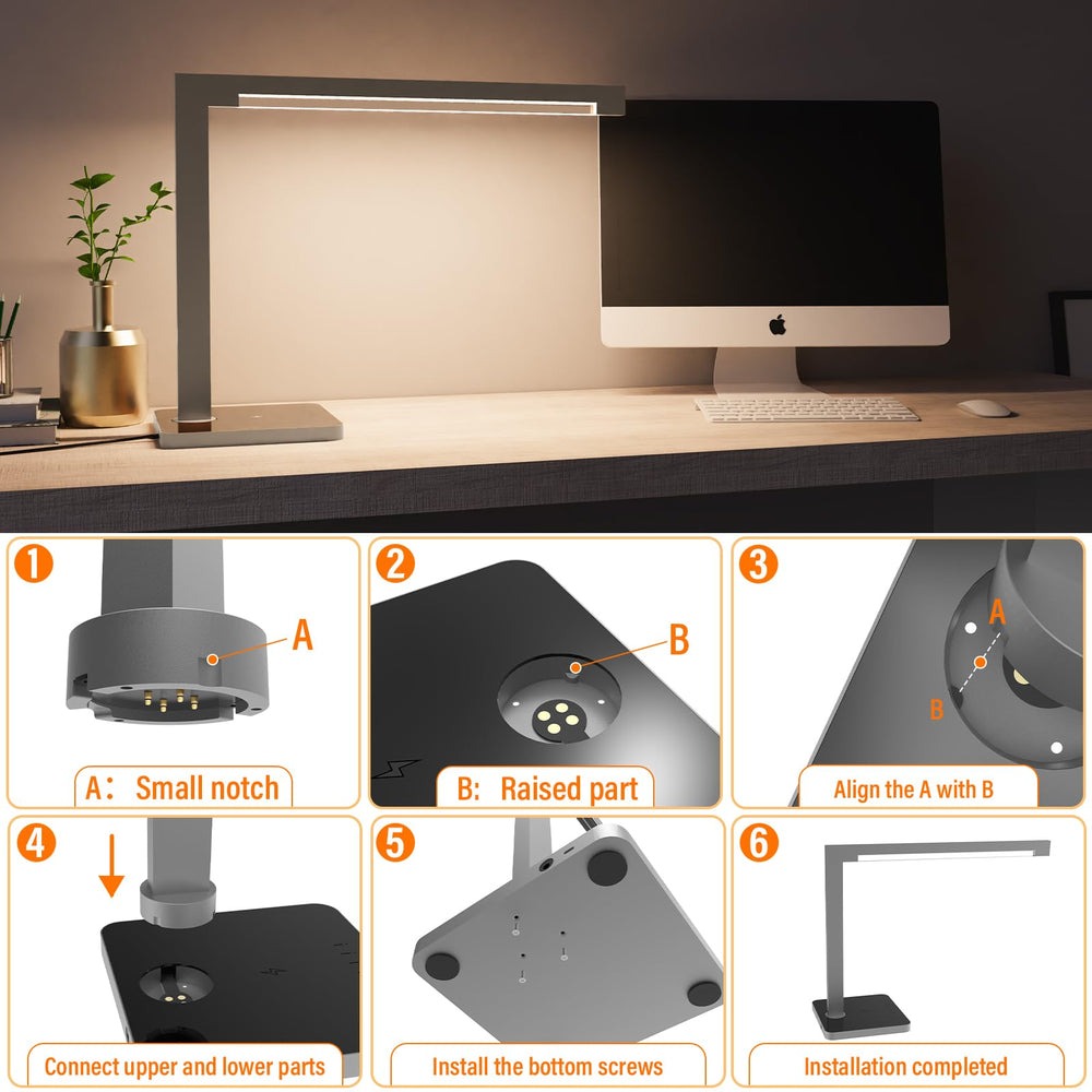 LED Desk Lamp with Charging Station & Type-C Port – 2 Pack