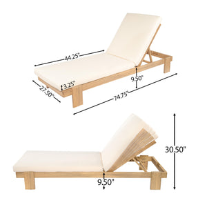 Acacia Wood Outdoor Chaise Lounge Chair with Cushion