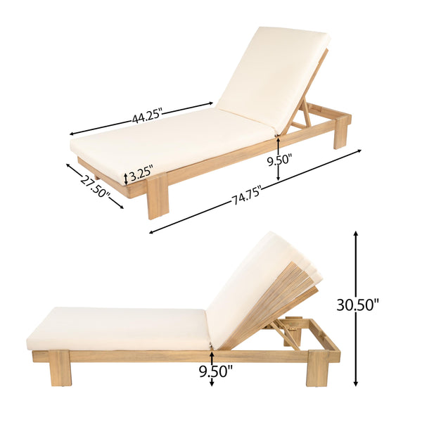 Acacia Wood Outdoor Chaise Lounge Chair with Cushion