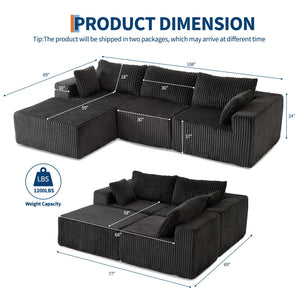 Modular Sectional Sofa with Memory Foam – 4-Seat Convertible Couch