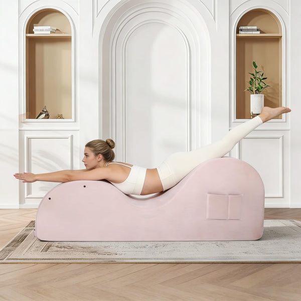 Yoga Chaise Lounge Chair with Headrest & Accessories – Pink Large