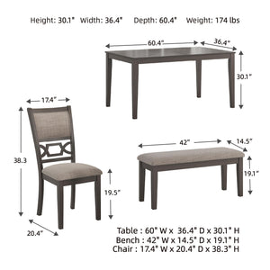 6-Piece Transitional Dining Table Set with Bench