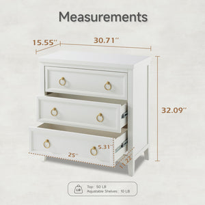 3-Drawer Dresser Chest with Bronze Ring Handles