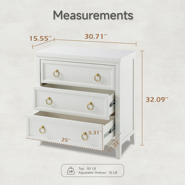 3-Drawer Dresser Chest with Bronze Ring Handles
