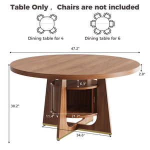 47 Inch Round Dining Table with Built-In Storage Cabinet — Mid-Century Modern