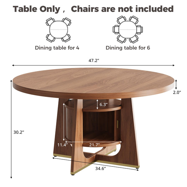 47 Inch Round Dining Table with Built-In Storage Cabinet — Mid-Century Modern