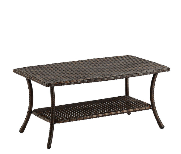 Wicker Patio Coffee Table with 2-Tier Storage