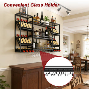 Wall Mounted Wine Rack with Glass Holder & Floating Bar Shelves