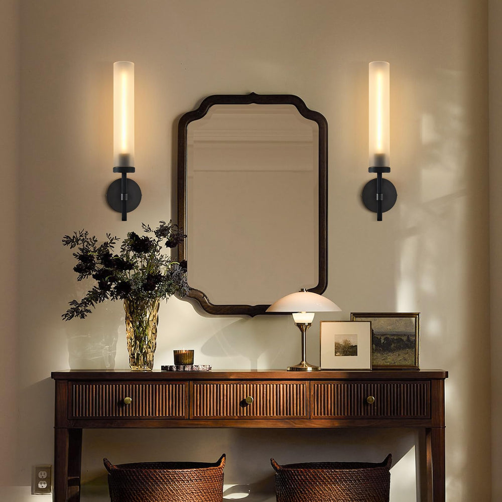 Hardwired Frosted Glass Black Wall Sconce