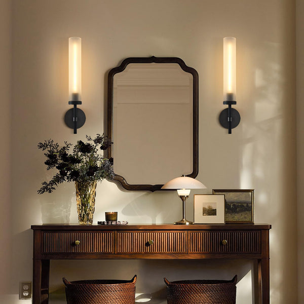 Hardwired Frosted Glass Black Wall Sconce