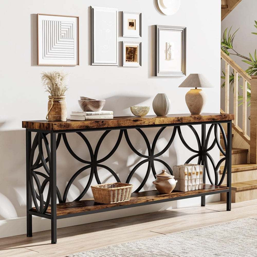 Industrial Console Sofa Table with Storage Shelves, 70.86"