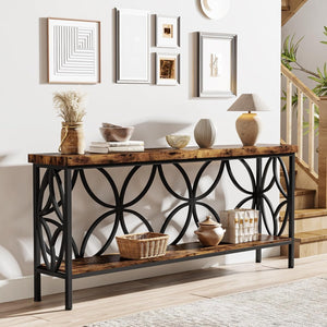 70.9" Industrial Console Table with Storage Shelves