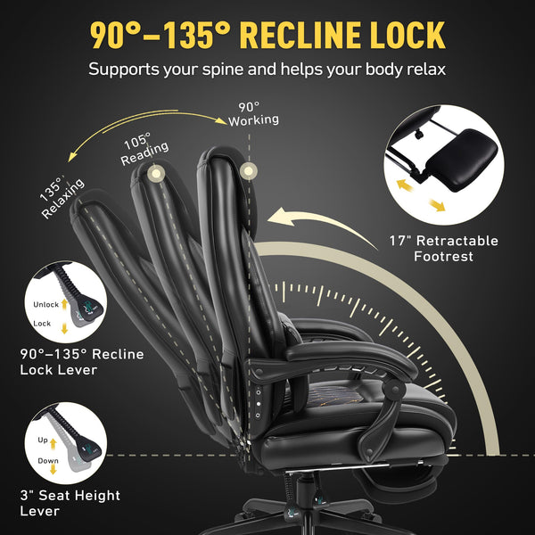 Massage Office Chair with Heat & Footrest