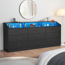 9-Drawer Dresser with LED Lights & Charging Station