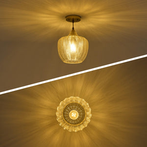Amber Glass Pendant Light – Adjustable Gold Farmhouse Ceiling Fixture