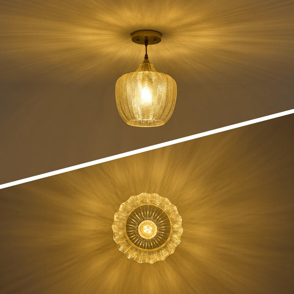 Amber Glass Pendant Light – Adjustable Gold Farmhouse Ceiling Fixture