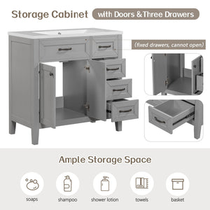 36" Bathroom Vanity with Sink, 3 Drawers & Soft-Close Doors