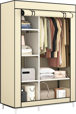 Portable Wardrobe Closet with 6 Shelves & Hanging Rod