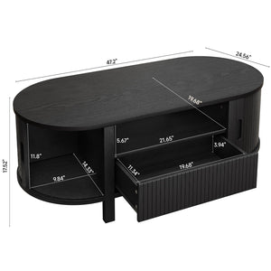 47.2" Oval Coffee Table with Storage, Drawer & Sliding Door