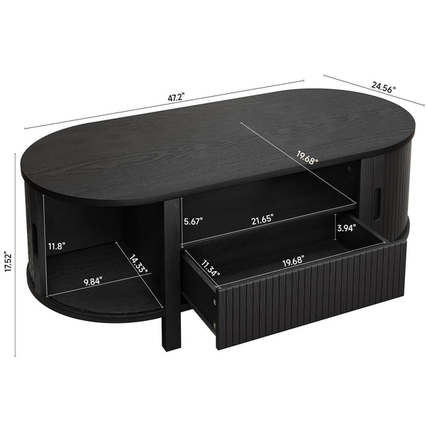 47.2" Oval Coffee Table with Storage, Drawer & Sliding Door