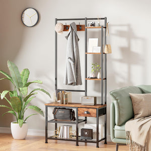 4-in-1 Entryway Hall Tree with Bench, Coat Rack & Shoe Storage