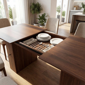 Extendable Dining Table 63–79 Inch with Drawers and Removable Leaf