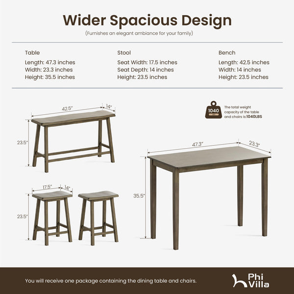 Counter Height Dining Table Set for 4 with Bench