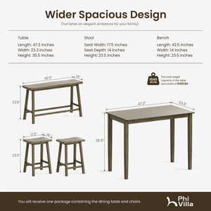 Counter Height Farmhouse Dining Table Set for 4 with Bench