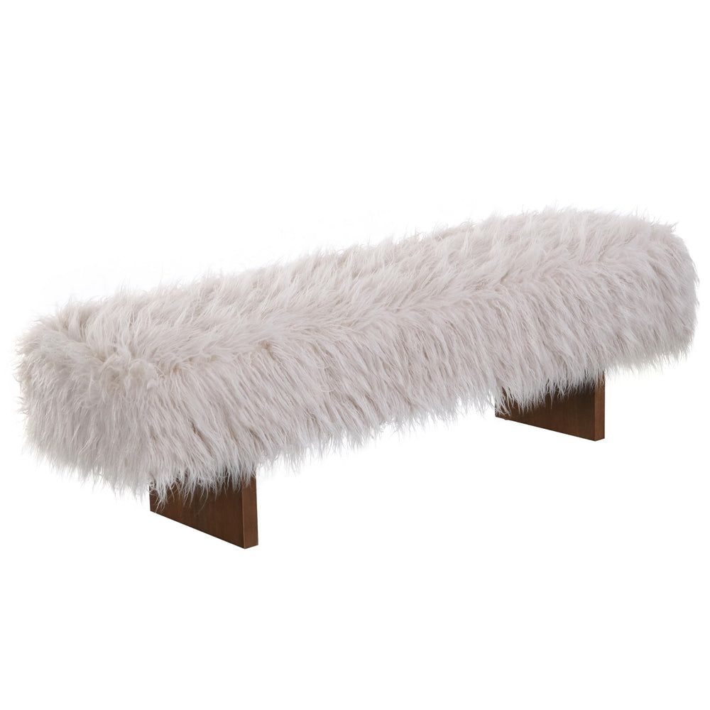 Faux Wool Upholstered Bedroom Bench with Rubberwood Legs